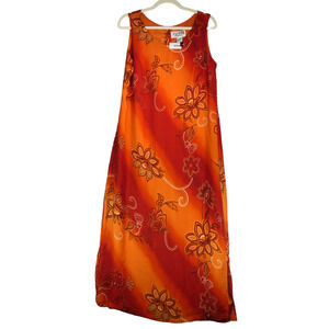 Wild Thyme Maxi Dress Womens Size 10 Burnt Orange Hombre Floral Lined Slits Boho